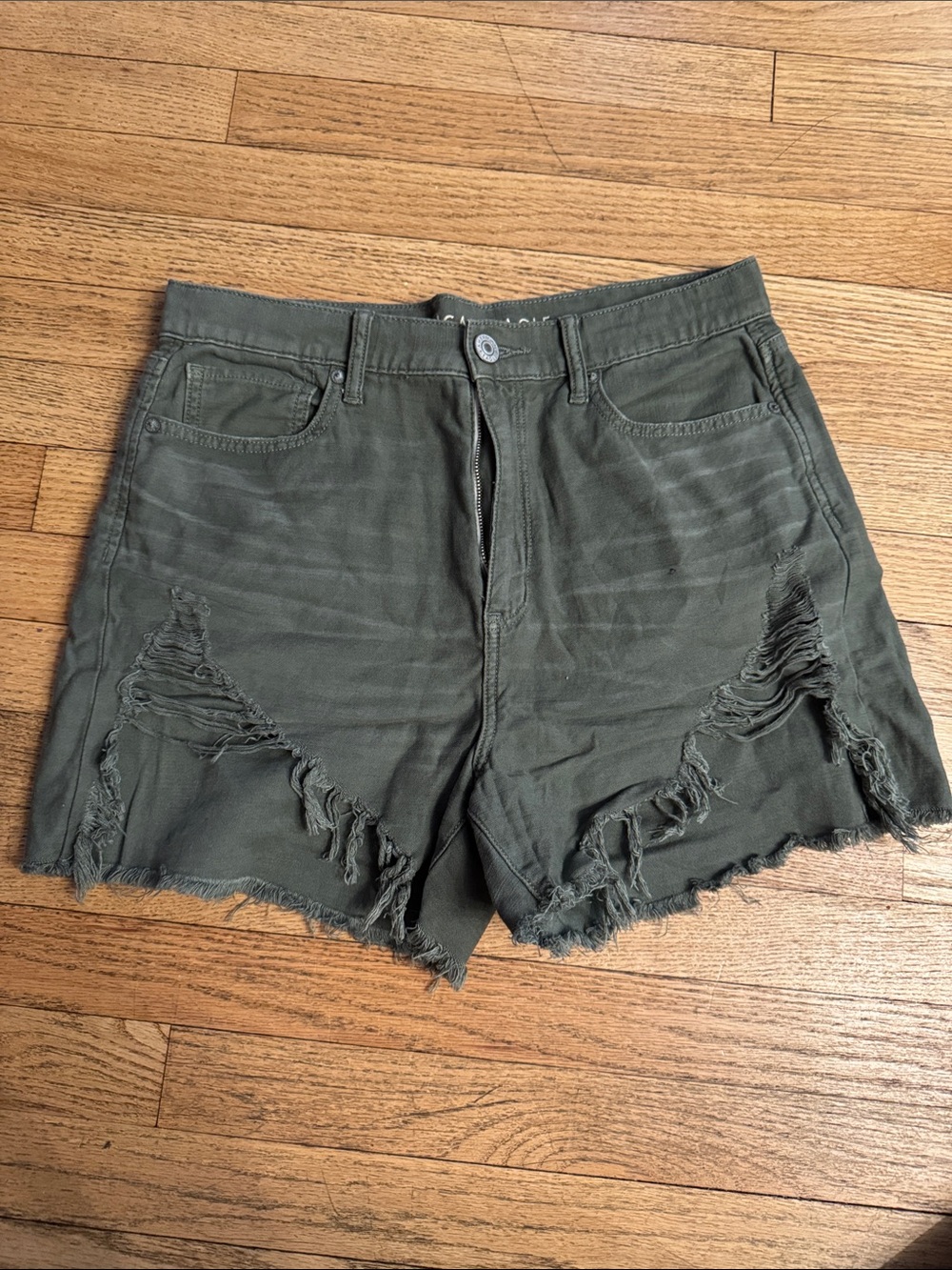 American Eagle Outfitters Olive Green Distressed Denim Cutoff Shorts